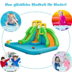 Hüpfburg mit Gebläse Wasserpark mit Zwei Rutschen 400 x 361 x 255 cm (mit 480W Luftgebläse)