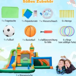 Hüpfburg mit Rutsche & Kletterwand & Basketballkorb & Fußballtor Wasserpark