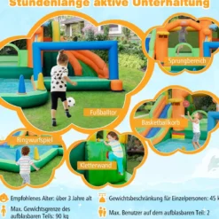 Hüpfburg mit Rutsche & Kletterwand & Basketballkorb & Fußballtor Wasserpark