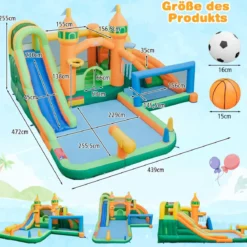 Hüpfburg mit Rutsche & Kletterwand & Basketballkorb & Fußballtor Wasserpark