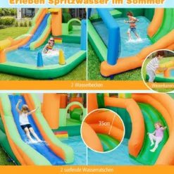 Hüpfburg mit Rutsche & Kletterwand & Basketballkorb & Fußballtor Wasserpark