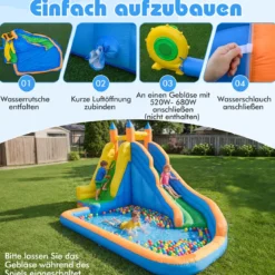 Hüpfburg mit Rutsche Kletterwand Planschbecken ab 3 Jahren bis 100kg 400 x 309 x 245 cm Mehrfarbig