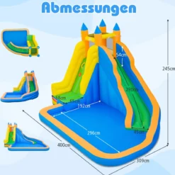 Hüpfburg mit Rutsche Kletterwand Planschbecken ab 3 Jahren bis 100kg 400 x 309 x 245 cm Mehrfarbig