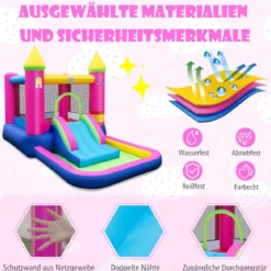 Hüpfburg mit Rutsche Sprungbereich Bällebad & Basketballkorb für Indoor und Outdoor inkl. Tragetasche Reparaturset 363 x 202 x 205 cm