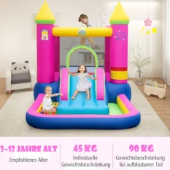 Hüpfburg mit Rutsche Sprungbereich Bällebad & Basketballkorb für Indoor und Outdoor inkl. Tragetasche Reparaturset 363 x 202 x 205 cm