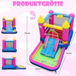 Hüpfburg mit Rutsche Sprungbereich Bällebad & Basketballkorb für Indoor und Outdoor inkl. Tragetasche Reparaturset 363 x 202 x 205 cm