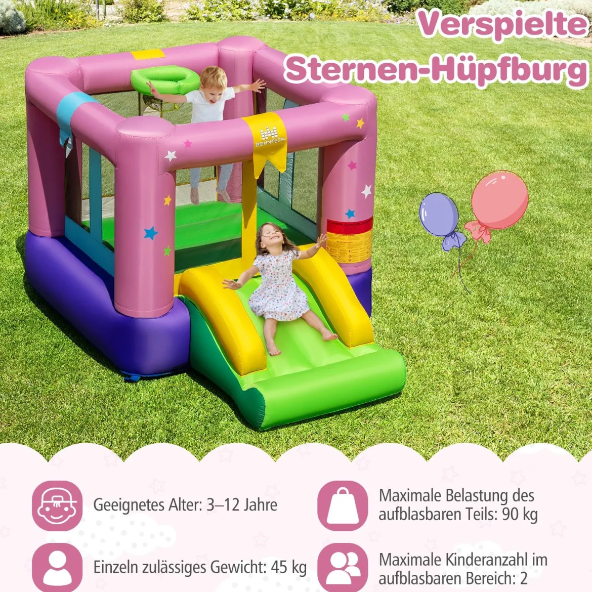 Hüpfburg mit Rutsche & Sprungbereich & Basketballkorb & Tragetasche & Reparaturset