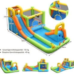 Hüpfburg mit Wasserpark & 2 Rutschen & Kletterwand & Basketballkorb 503 x 290 x 216 cm