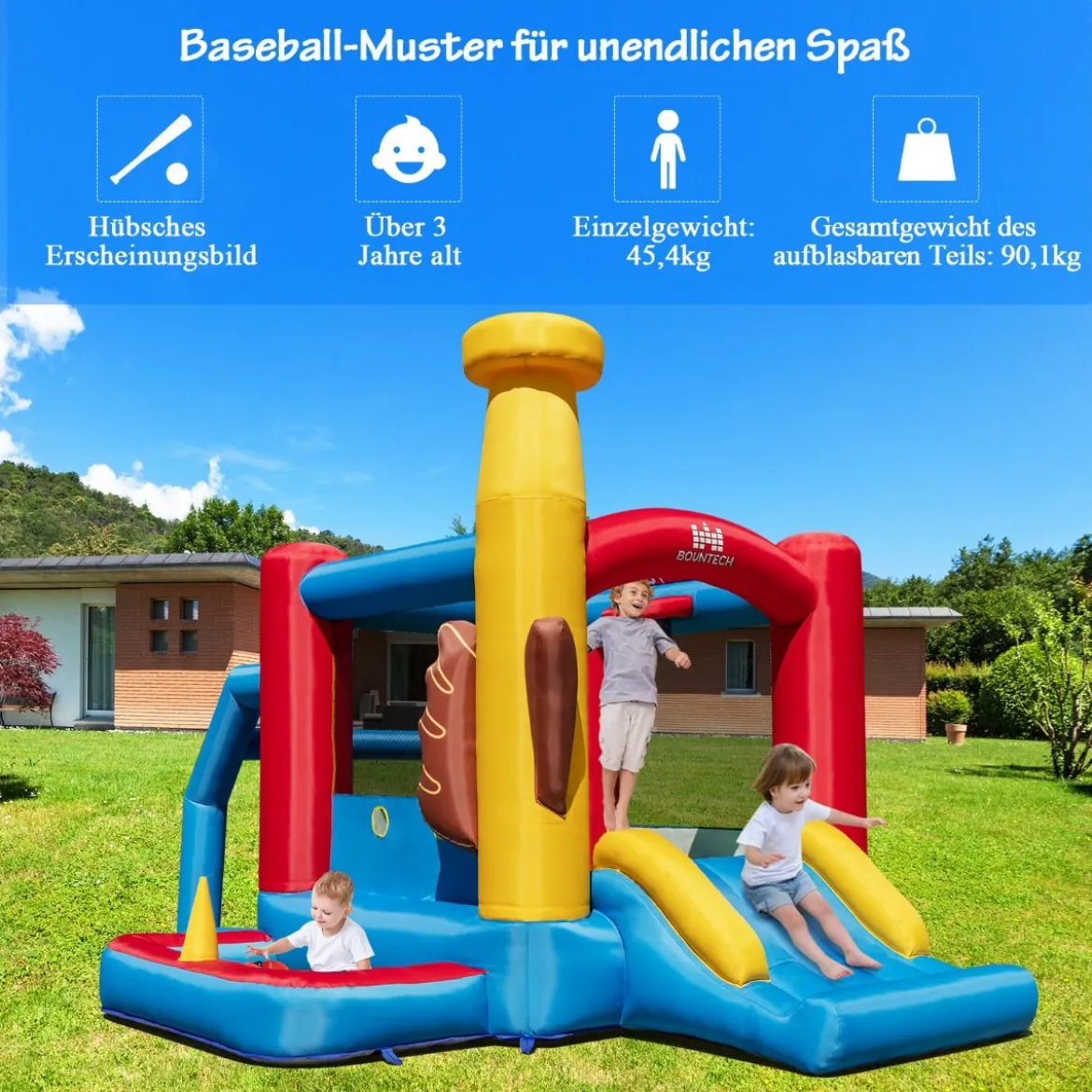 Hüpfburg Spielburg im Baseball-Thema für Kinder mit Bällebad & Rutsche & Meeresbällen 280 x 375 x 249 cm