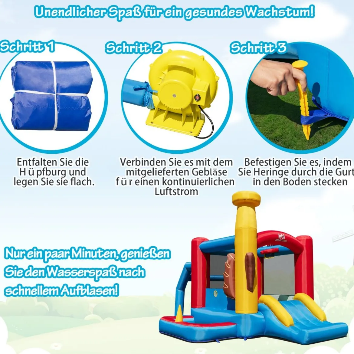 Hüpfburg Spielburg im Baseball-Thema für Kinder mit Bällebad & Rutsche & Meeresbällen 280 x 375 x 249 cm
