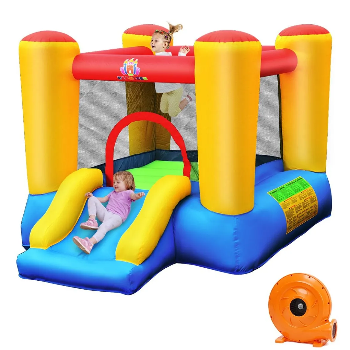 Hüpfburg und 300W Gebläse Kombination mit Rutsche Aufblasbares Outdoor Trampolin Spielburg 294x283x169cm
