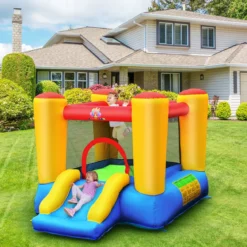 Hüpfburg und 300W Gebläse Kombination mit Rutsche Aufblasbares Outdoor Trampolin Spielburg 294x283x169cm