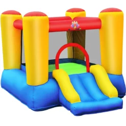 Hüpfburg und 300W Gebläse Kombination mit Rutsche Aufblasbares Outdoor Trampolin Spielburg 294x283x169cm