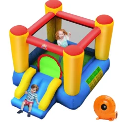 Hüpfburg und 300W Gebläse Kombination mit Rutsche Aufblasbares Outdoor Trampolin Spielburg 294x283x169cm