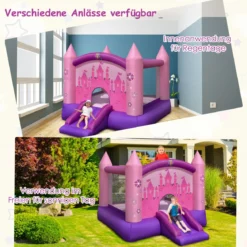 Hüpfburg und 350W Gebläse Kombination mit Rutsche Aufblasbare Springburg Hüpfschloss 334x270x215cm