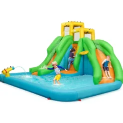 Hüpfburg Wasserpark mit Zwei Rutschen Kletterwand 400 x 361 x 255 cm (Ohne Gebläse)