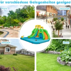 Hüpfburg Wasserpark mit Zwei Rutschen Kletterwand 400 x 361 x 255 cm (Ohne Gebläse)