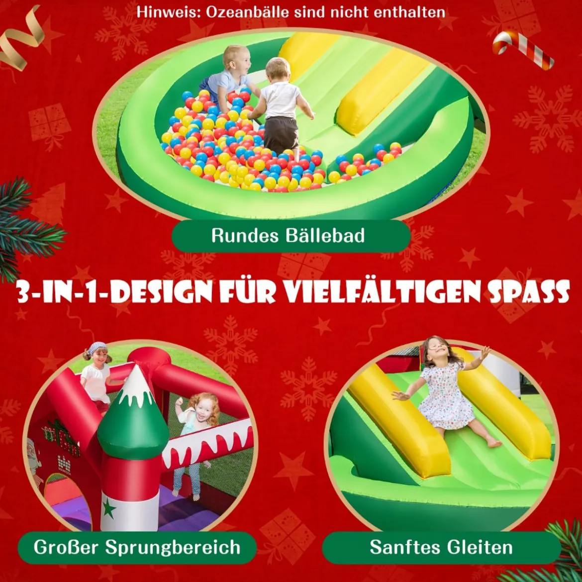 Hüpfburg Weihnachtliches Aufblasbares Kinderschloss mit Rutsche (ohne Gebläse)390 x 210 x 220 cm