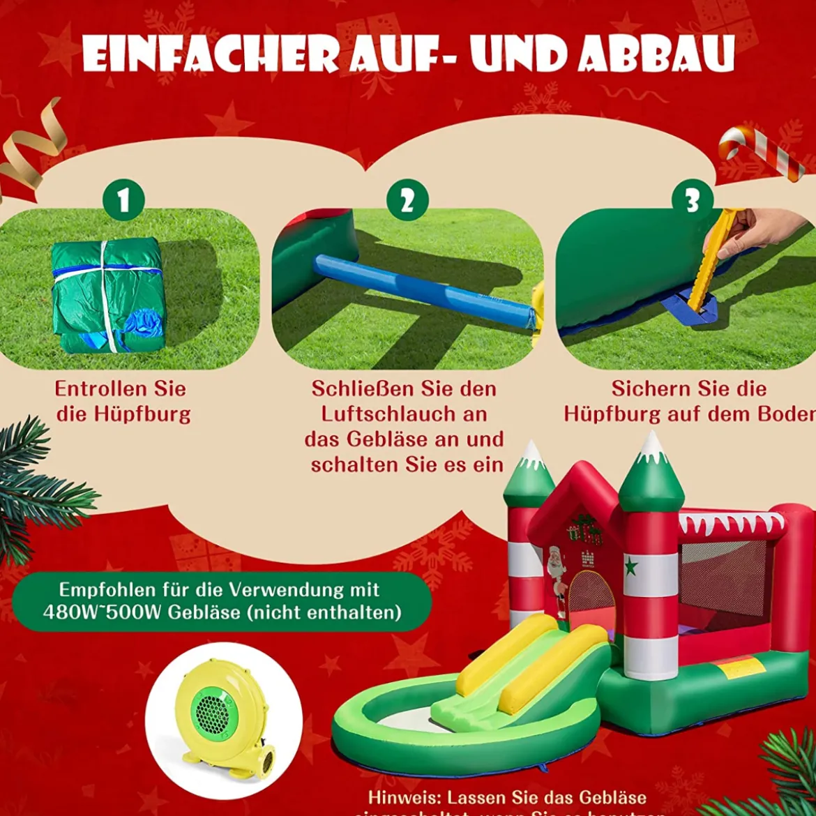 Hüpfburg Weihnachtliches Aufblasbares Kinderschloss mit Rutsche (ohne Gebläse)390 x 210 x 220 cm