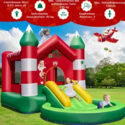 Hüpfburg Weihnachtliches Aufblasbares Kinderschloss mit Rutsche und Gebläse 390 x 210 x 220 cm