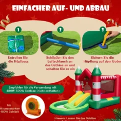 Hüpfburg Weihnachtliches Aufblasbares Kinderschloss mit Rutsche und Gebläse 390 x 210 x 220 cm