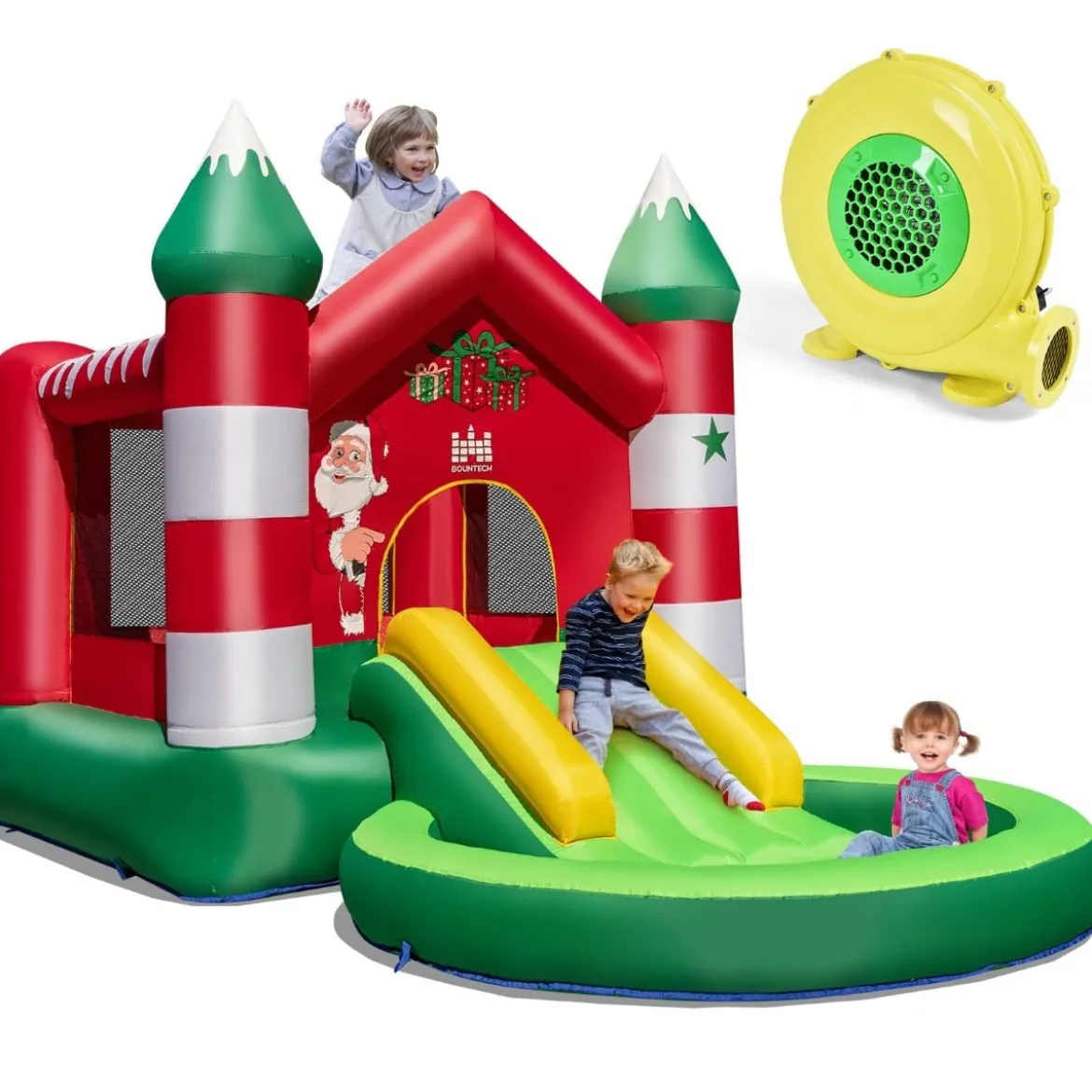 Hüpfburg Weihnachtliches Aufblasbares Kinderschloss mit Rutsche und Gebläse 390 x 210 x 220 cm