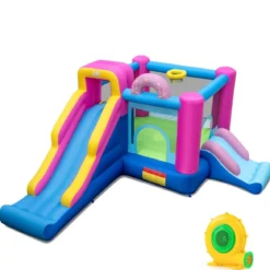 Hüpfburg + 680W Gebläse Set Wasserhüpfburg mit Rutsche & Kletterwand & Basketballkorb