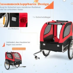 Hundeanhänger für Fahrrad Haustieranhänger für Fahrrad 40 kg Belastbar Rot