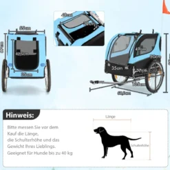 Hundeanhänger für Fahrrad Haustieranhänger für Fahrrad 40 kg Belastbar Blau