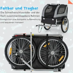 Hundeanhänger für Fahrrad Haustieranhänger für Fahrrad 40 kg Belastbar Grau
