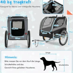 Hundeanhänger für Fahrrad Haustieranhänger für Fahrrad 40 kg Belastbar Grau
