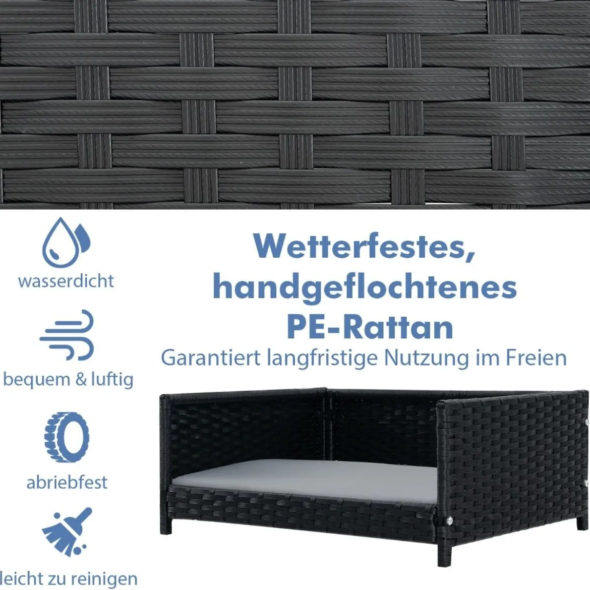Hundebett aus PE-Rattan mit Abnehmbarem Kissen & Waschbarem Bezug Haustierbett