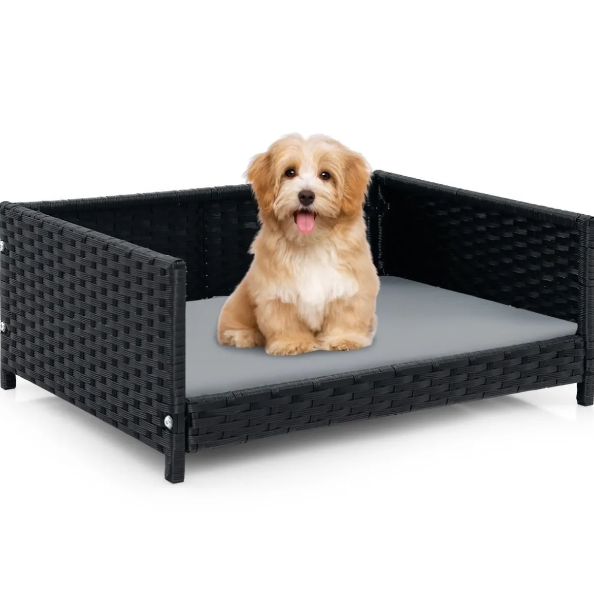 Hundebett aus PE-Rattan mit Abnehmbarem Kissen & Waschbarem Bezug Haustierbett