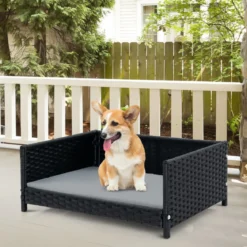 Hundebett aus PE-Rattan mit Abnehmbarem Kissen & Waschbarem Bezug Haustierbett
