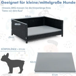 Hundebett aus PE-Rattan mit Abnehmbarem Kissen & Waschbarem Bezug Haustierbett