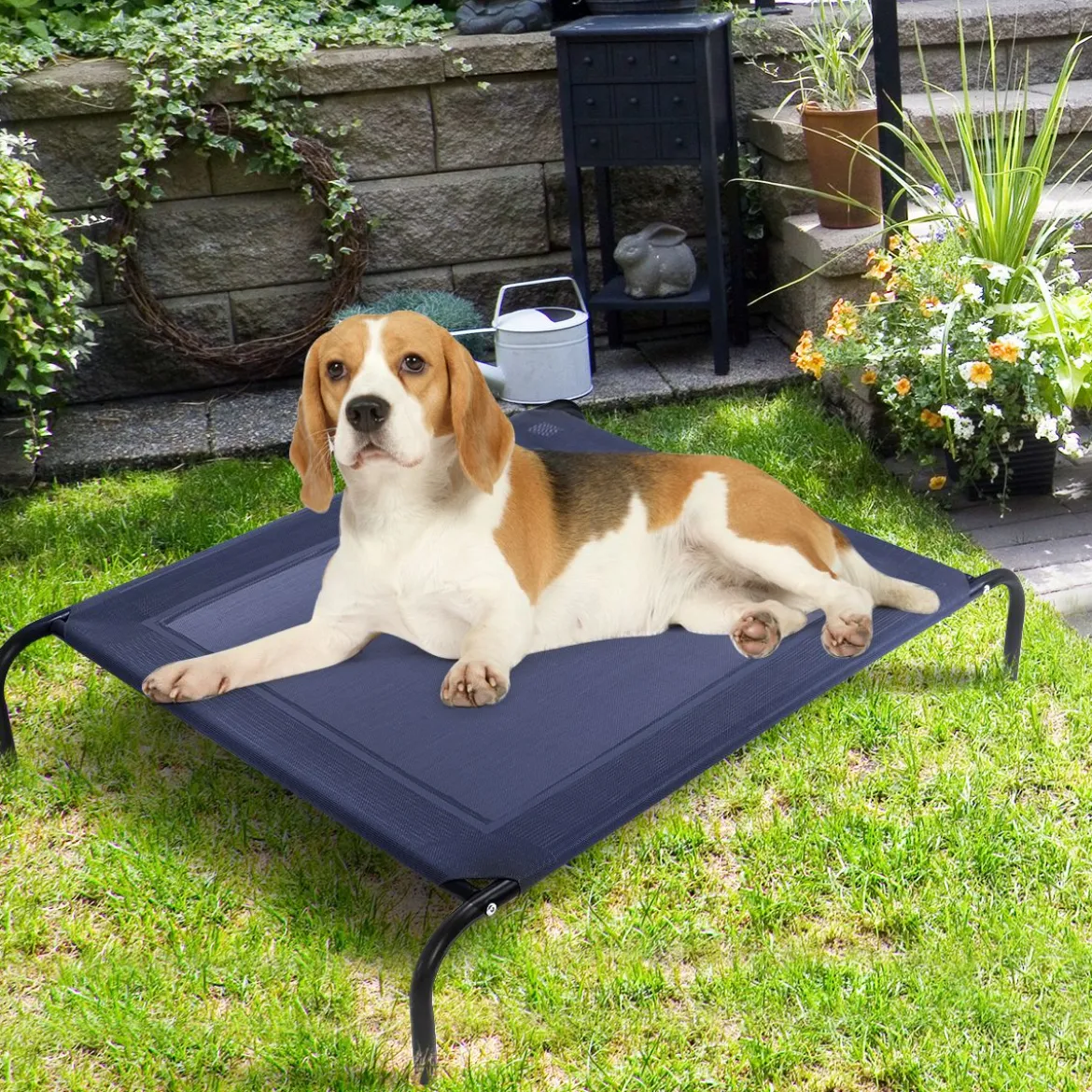 Hundebett Garten Hundeliege Liegeplatz draußen Hundesofa Grau 110 x 80 x 18 cm Metall