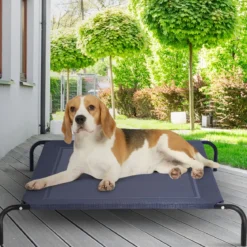 Hundebett Garten Hundeliege Liegeplatz draußen Hundesofa Grau 110 x 80 x 18 cm Metall