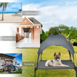 Hundebett mit Baldachin Hundeliege Garten Haustierbett und Zelt 105 x 87 x 89 cm Grau
