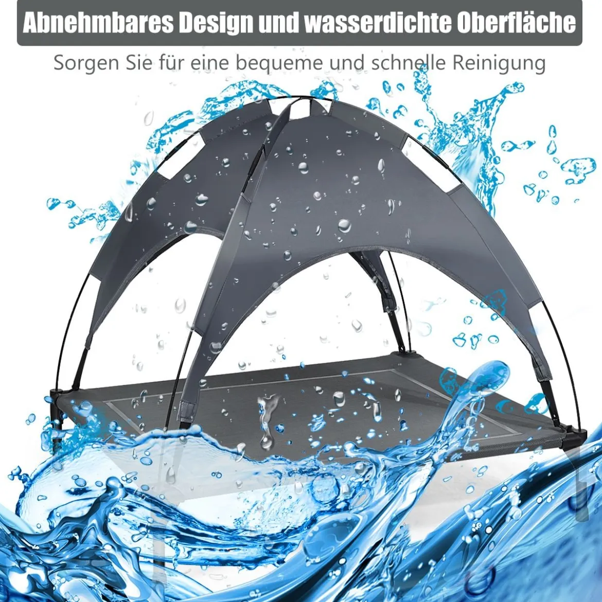 Hundebett mit Baldachin Hundeliege Garten Haustierbett und Zelt 105 x 87 x 89 cm Grau