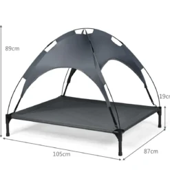 Hundebett mit Baldachin Hundeliege Garten Haustierbett und Zelt 105 x 87 x 89 cm Grau