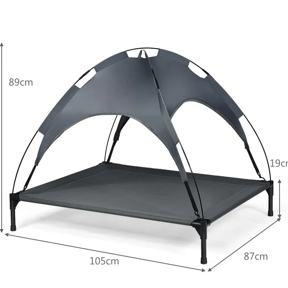 Hundebett mit Baldachin Hundeliege Garten Haustierbett und Zelt 105 x 87 x 89 cm Grau