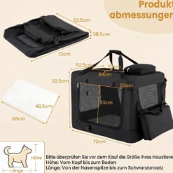 Hundebox Faltbar Tragbare Hundetransportbox mit Netzfenstern 3 Türen Tragegriffen M