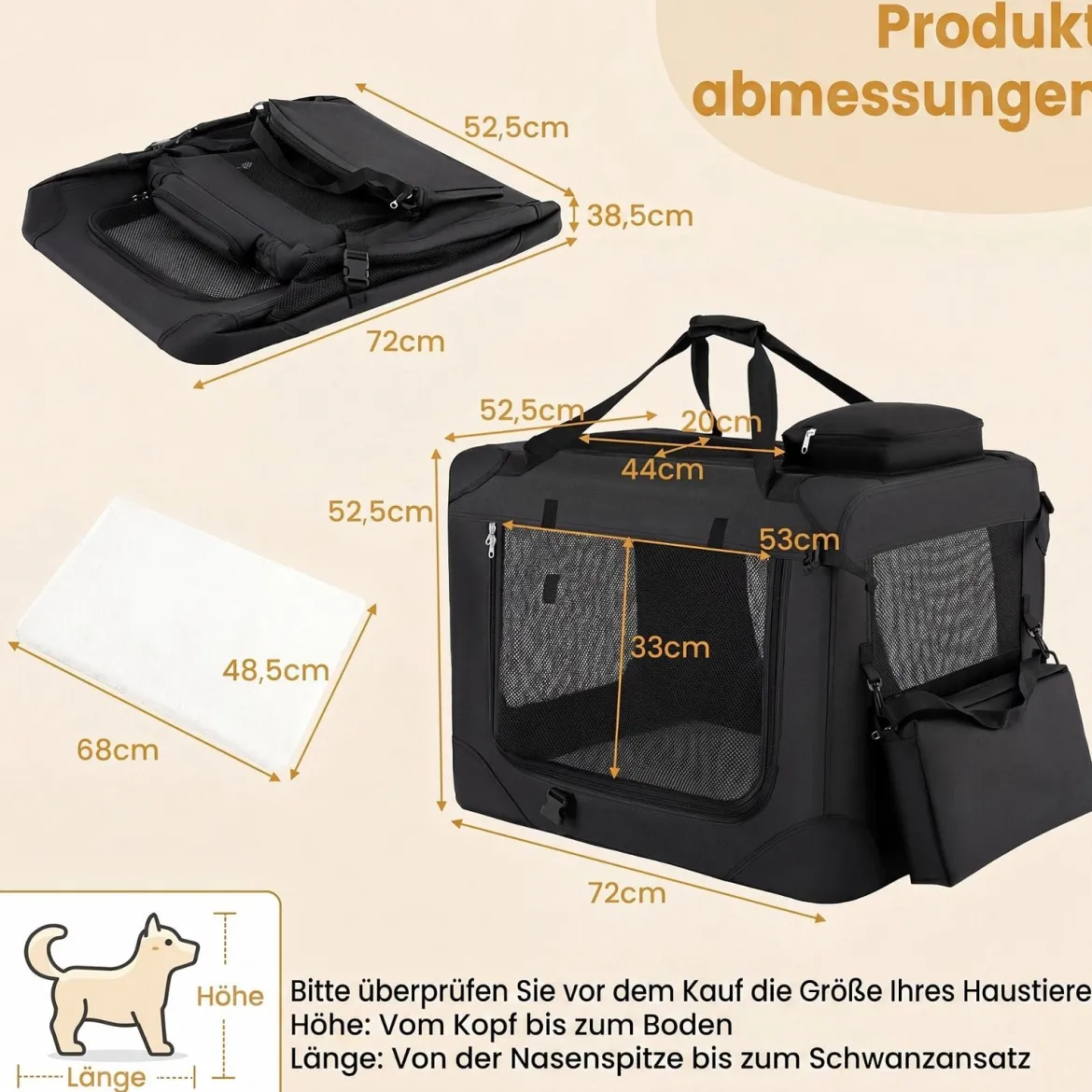 Hundebox Faltbar Tragbare Hundetransportbox mit Netzfenstern 3 Türen Tragegriffen M