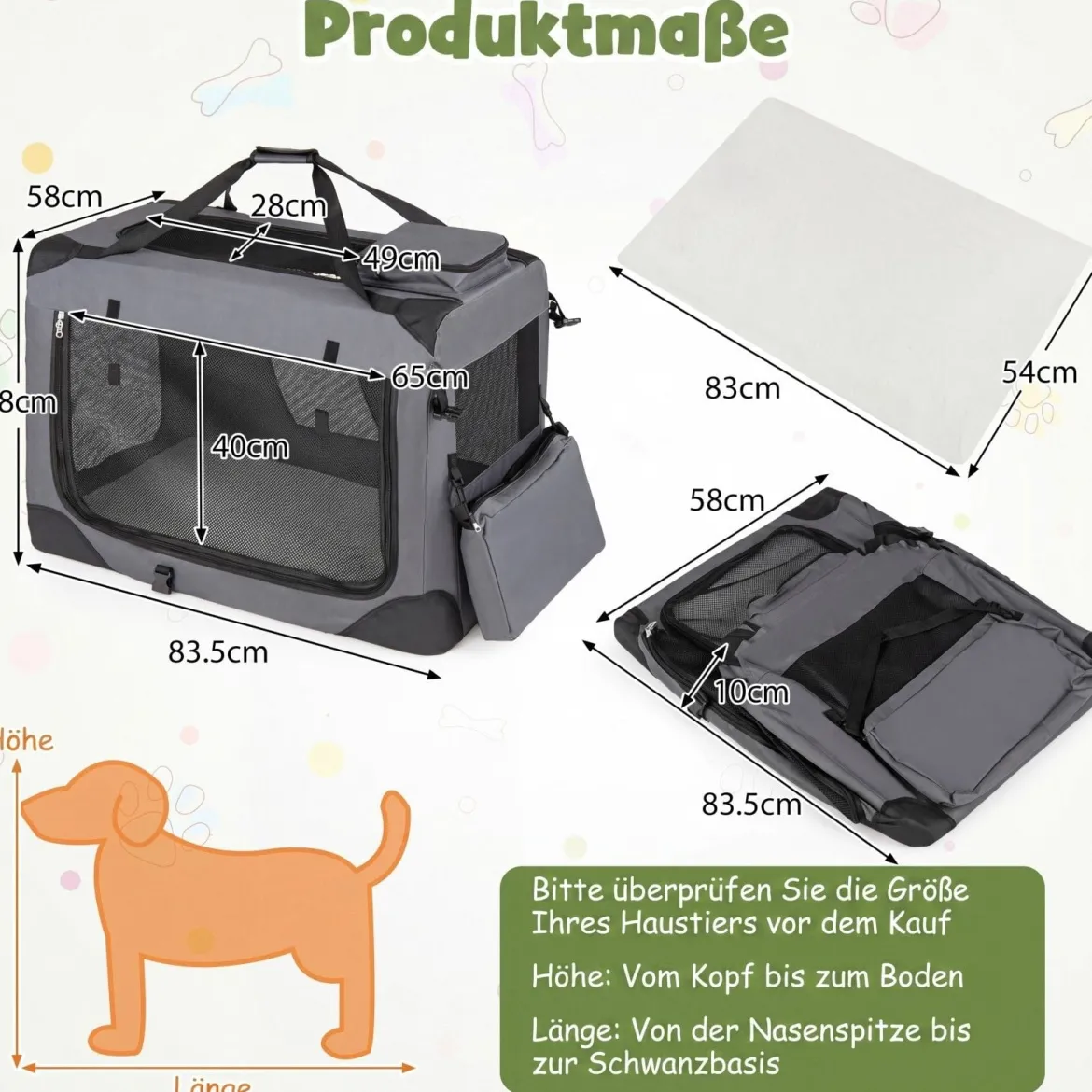 Hundebox Faltbar Tragbare Hundetransportbox mit Netzfenstern 3 Türen Tragegriffen M