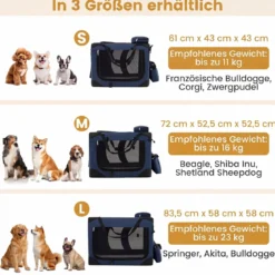Hundebox Faltbar Tragbare Hundetransportbox mit Netzfenstern 3 Türen Tragegriffen M