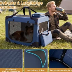 Hundebox Faltbar Tragbare Hundetransportbox mit Netzfenstern 3 Türen Tragegriffen M