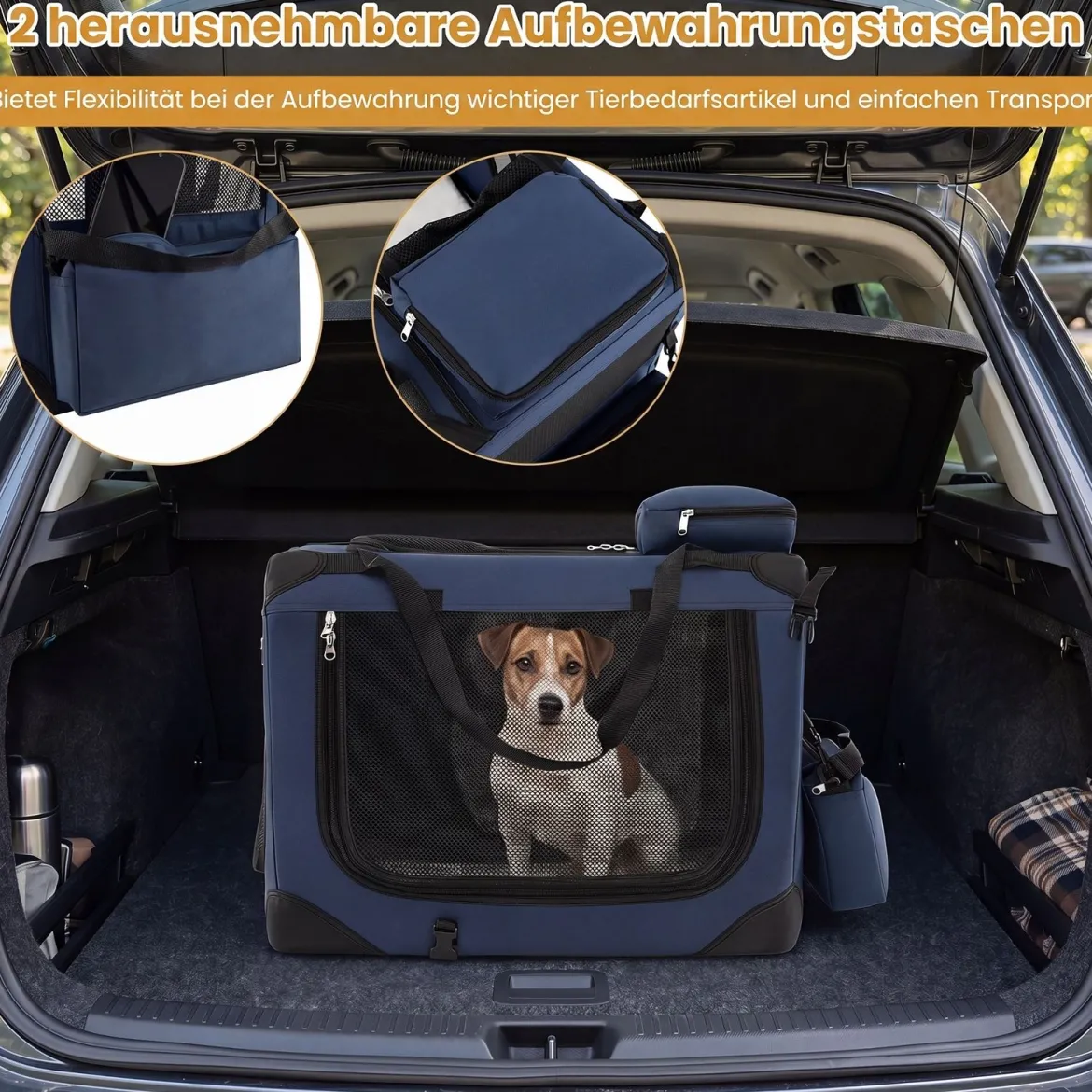 Hundebox Faltbar Tragbare Hundetransportbox mit Netzfenstern 3 Türen Abnehmbarem Polster S