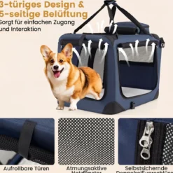 Hundebox Faltbar Tragbare Hundetransportbox mit Netzfenstern 3 Türen Abnehmbarem Polster S