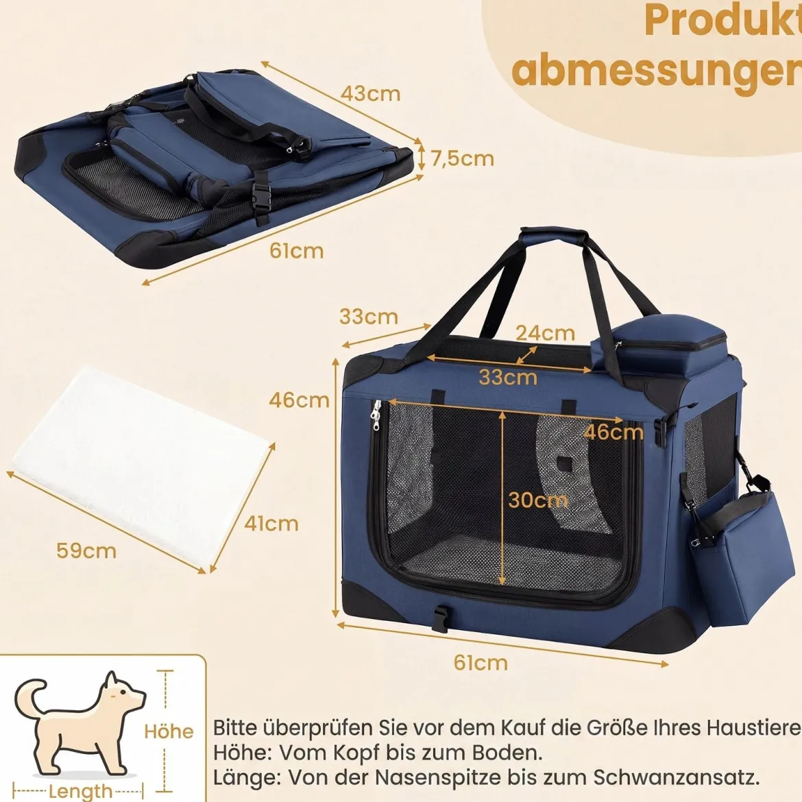 Hundebox Faltbar Tragbare Hundetransportbox mit Netzfenstern 3 Türen Abnehmbarem Polster S