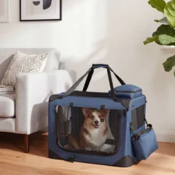 Hundebox Faltbar Tragbare Hundetransportbox mit Netzfenstern 3 Türen Abnehmbarem Polster S